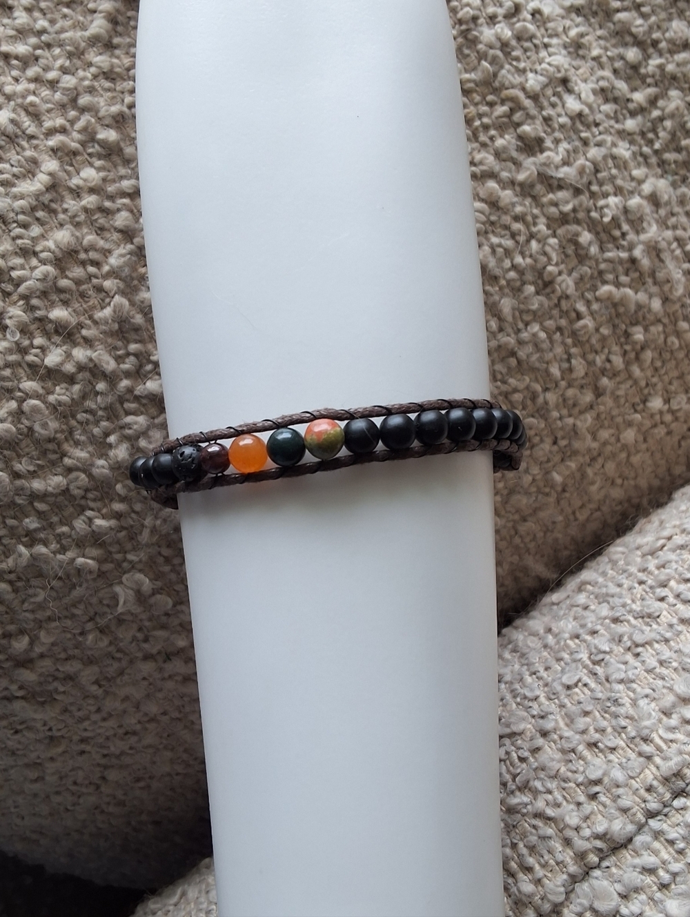 Men's Lotus and Luna Unakite Beaded Bracelet Motivation Healing - NWT
